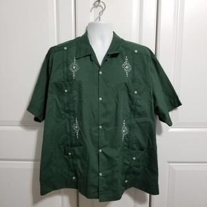 Maya Real Vintage Button Up Shirt Mens Size 44 hunter green embroidered pockets